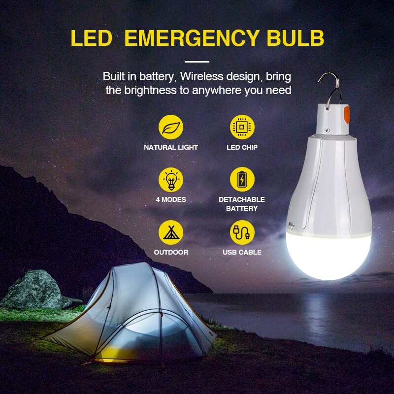 휴대용 야외 USB 충전식 LED 램프 전구 홈 비상 조명 캠핑 텐트 조명 야간 조명